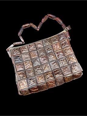 Vintage Art Deco 1940s Lumured Genuine Alligator Tile Basket Bucket Purse Lucite
